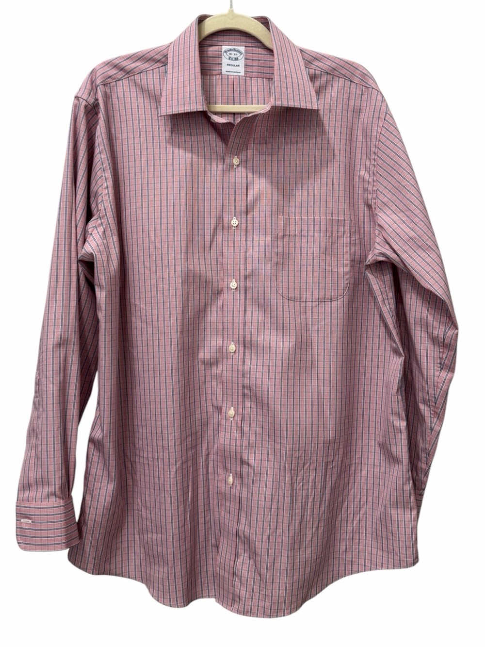 Brooks Brothers Men’s Pink Blue Striped Cotton Dress Shirt Sz 16-33 Regular